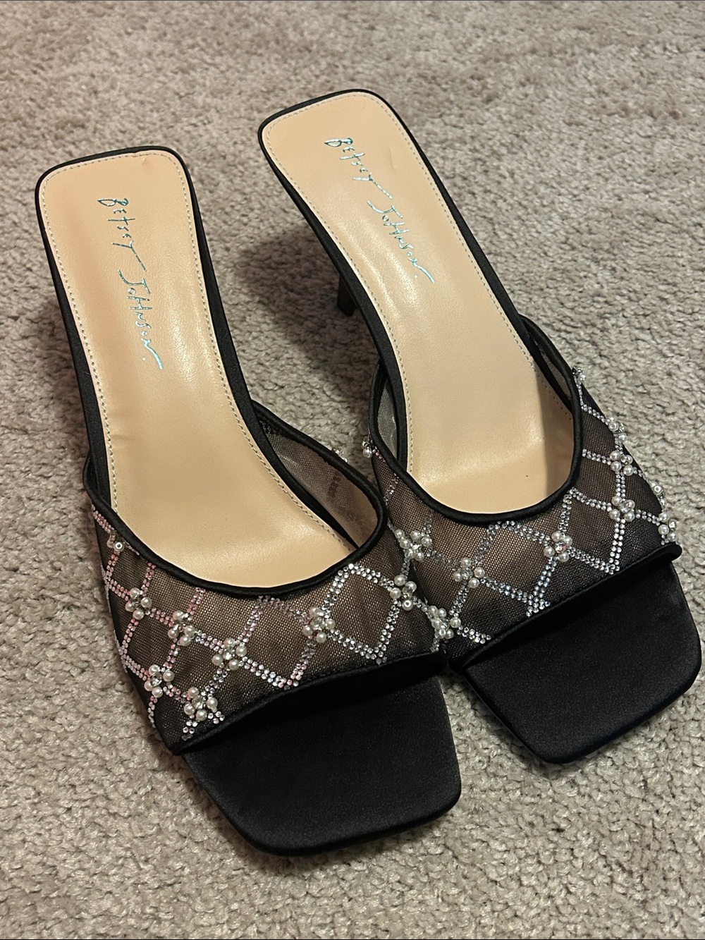 Betsy Johnson Bedazzled Open-toe Kitten Heel